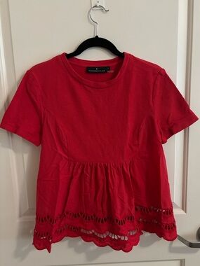 Tuckernuck Pomander Place Red Short-Sleeve Peplum Top with Eyelet, Small